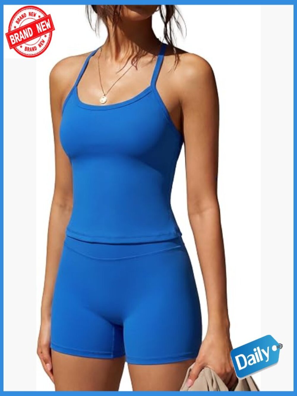 Two Piece Workout Sets High Waisted Biker Shorts Padded Tank Tops